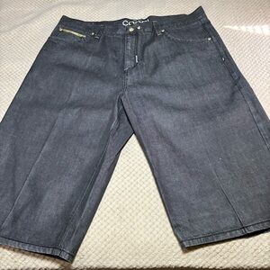 Coogi Shorts Mens 44 Black Baggy Embroidered Wide Leg Y2K Hip Hop Loose Denim